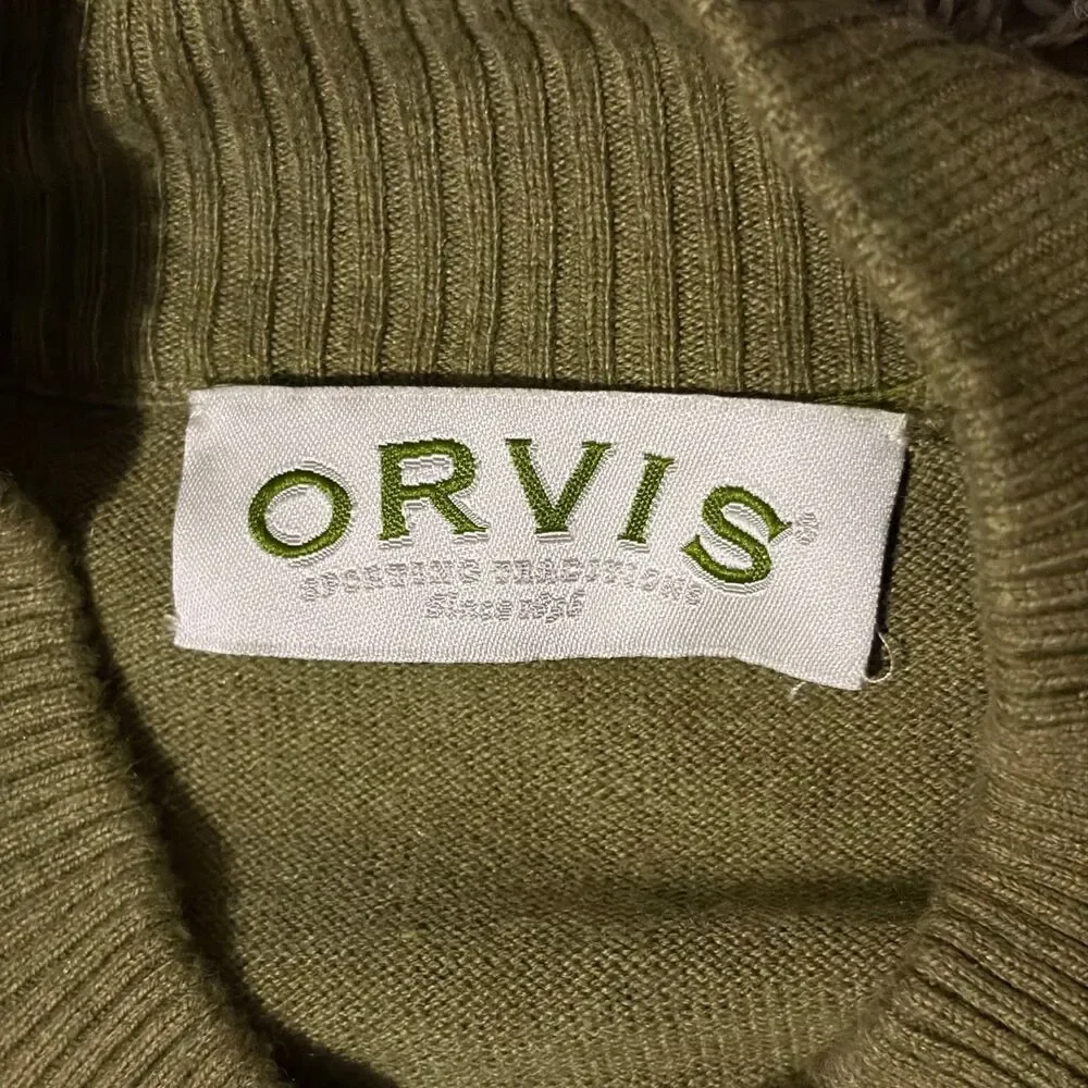 Orvis Quarter Zip Sweater Mens XXL Green Pullover Cotton Silk Cashmere Mock Neck